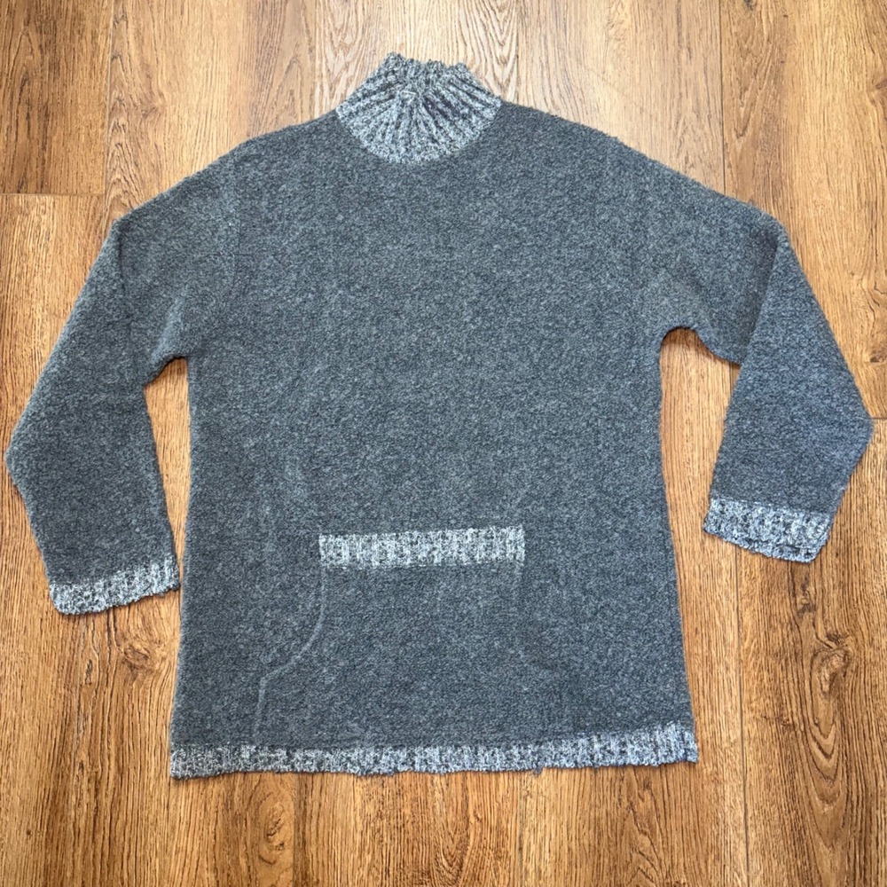 90s Forenza Boucle Knit Sweater Mohair Wool Mock Neck Gray Womens M USA made VTG